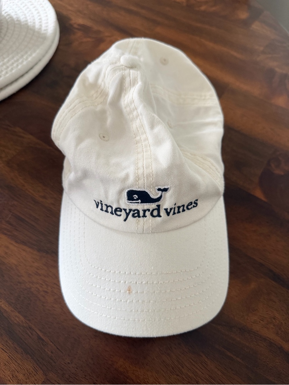 Vineyard Vines Cream Cap with Navy Whale Embroidery